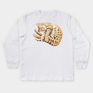 Bengal Kitten Napping Watercolor Art Kids Long Sleeve T-Shirt